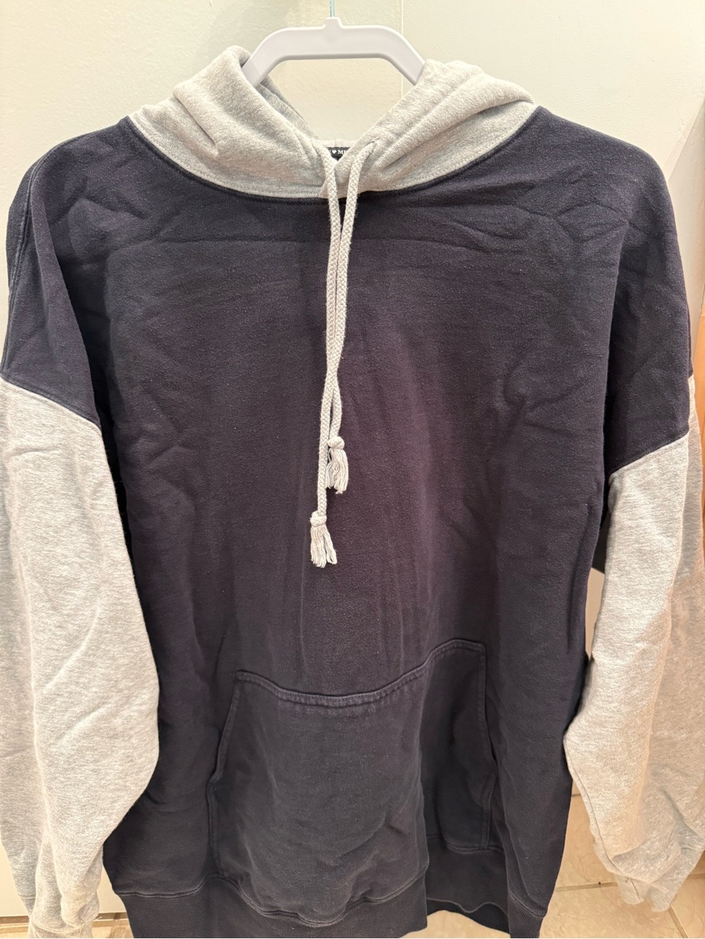 Brandy Melville Color Block Hoodie - Gray & Navy